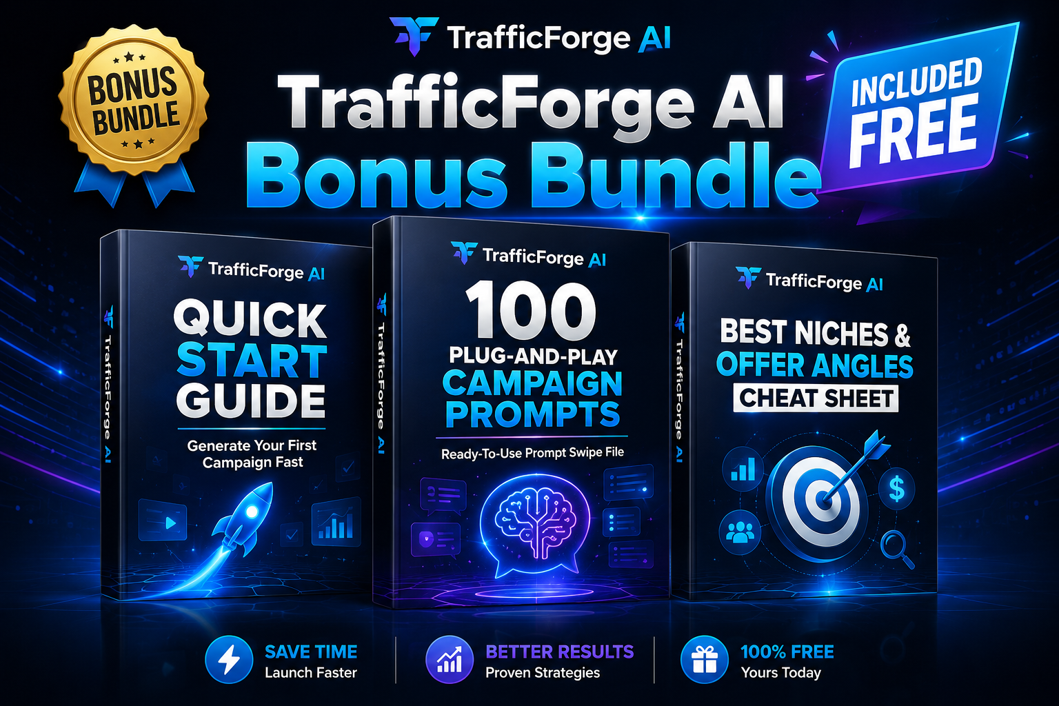 TrafficForge AI Bonus Bundle: Quick Start Guide, 100 Campaign Prompts, and Best Niches Cheat Sheet