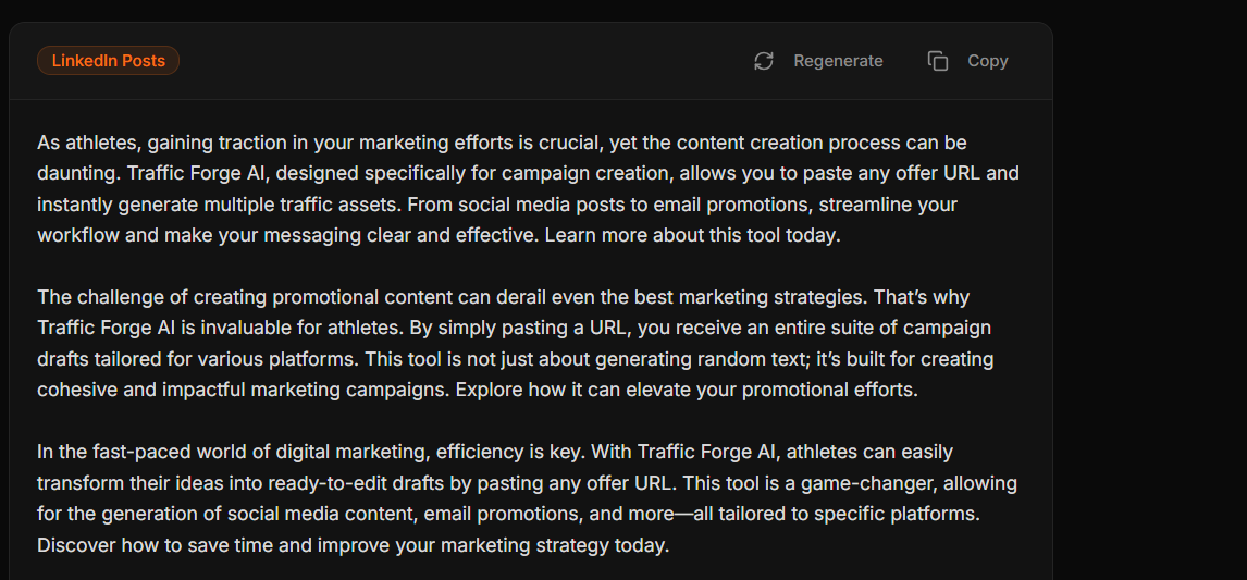TrafficForge AI LinkedIn post output example